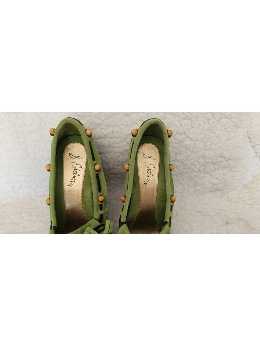 Sam Edelman Leather Wooden Heel Wedge Shoes Moccasins Green Size 8.5 M Slip On - Picture 4 of 15